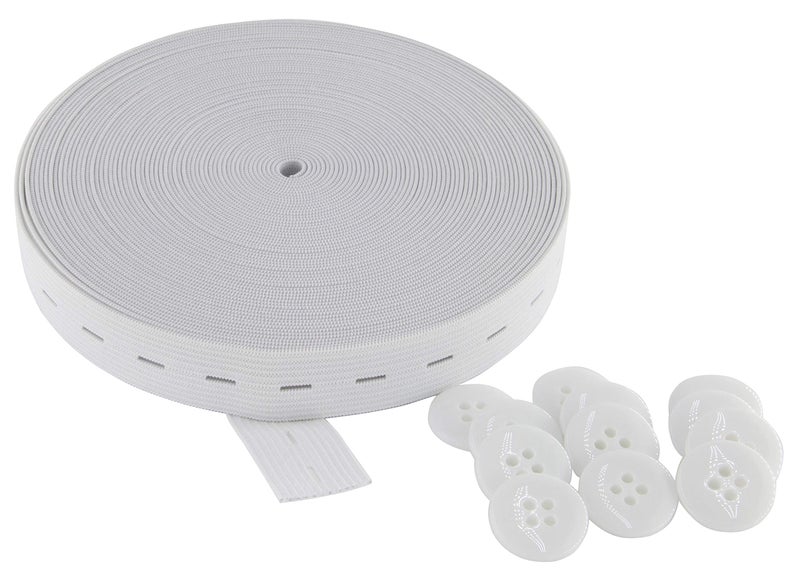 HELIDA Flat Sewing Band Spool with Buttonholes Elastic Stretchable, Ideal for DIY Waistbands and Necklines (White, 3/4 inch X 12Y) - Image 1